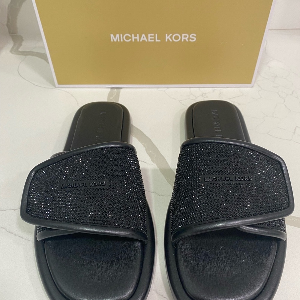 Michael Kors Black Crystal Slide Sandals